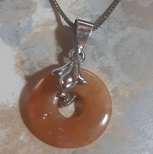 Orange Aventurine Doughnut Hole on Sterling Silver Chain 18" Italy Unisex